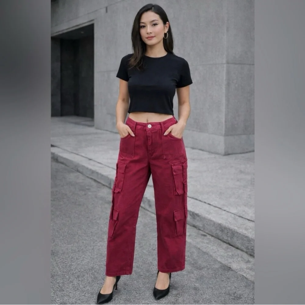 Women's VIP Fashion Collection Deep Burgundy Cargos - Picture 1 of 6